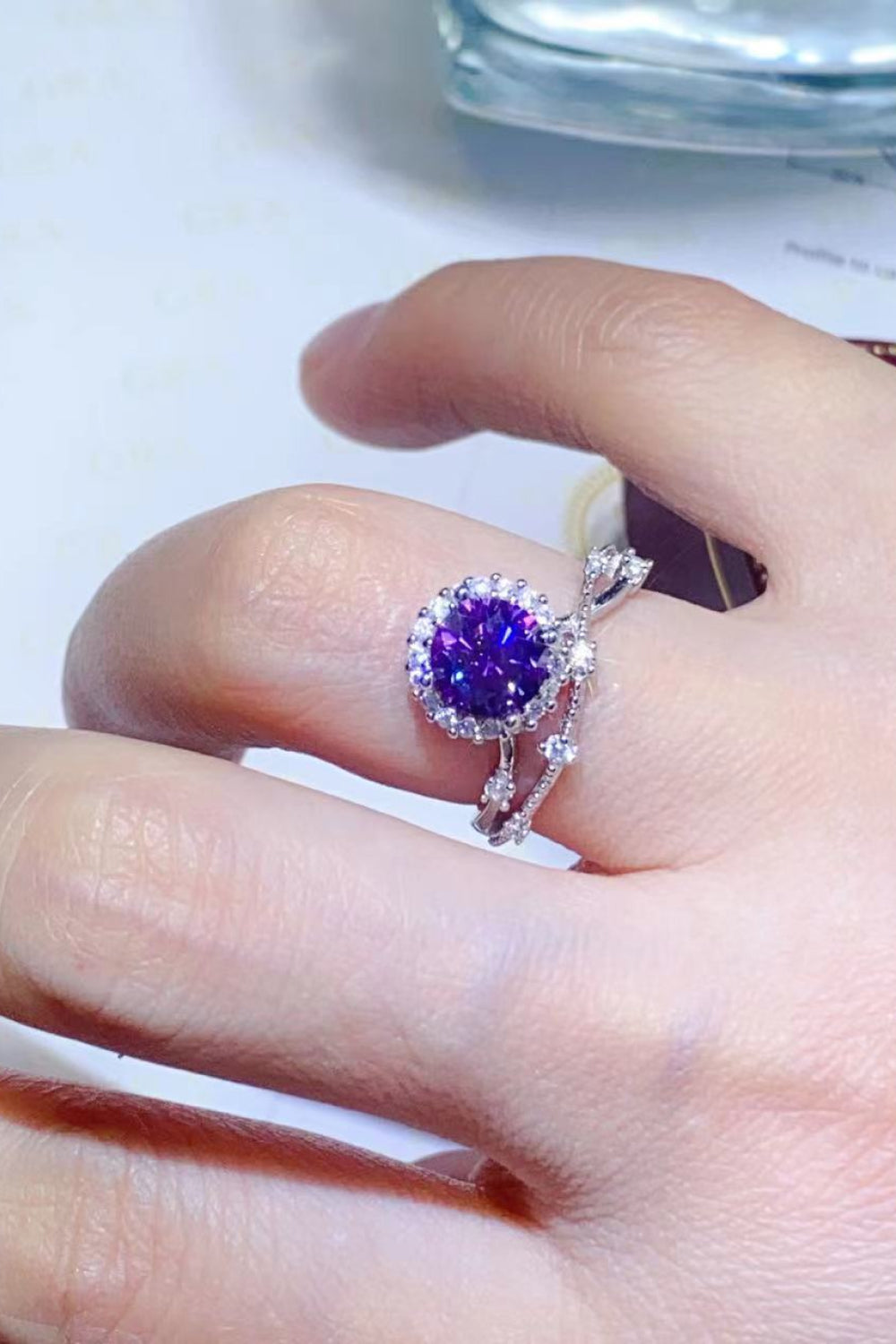 1 Carat Moissanite 925 Sterling Silver Ring in Purple for Women