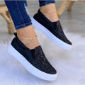 Sequin Round Toe Platform Slip-Ons in Black for Women