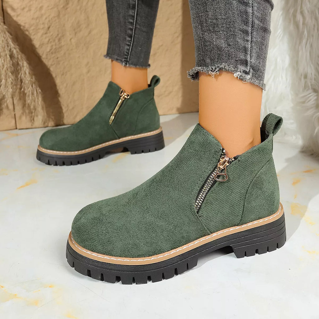 Round Toe Platform Boots in Classic in Off-White for Women