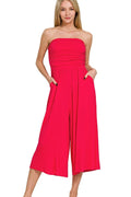 Double Layered Strapless Tube Top Jumpsuit in Ruby for Women