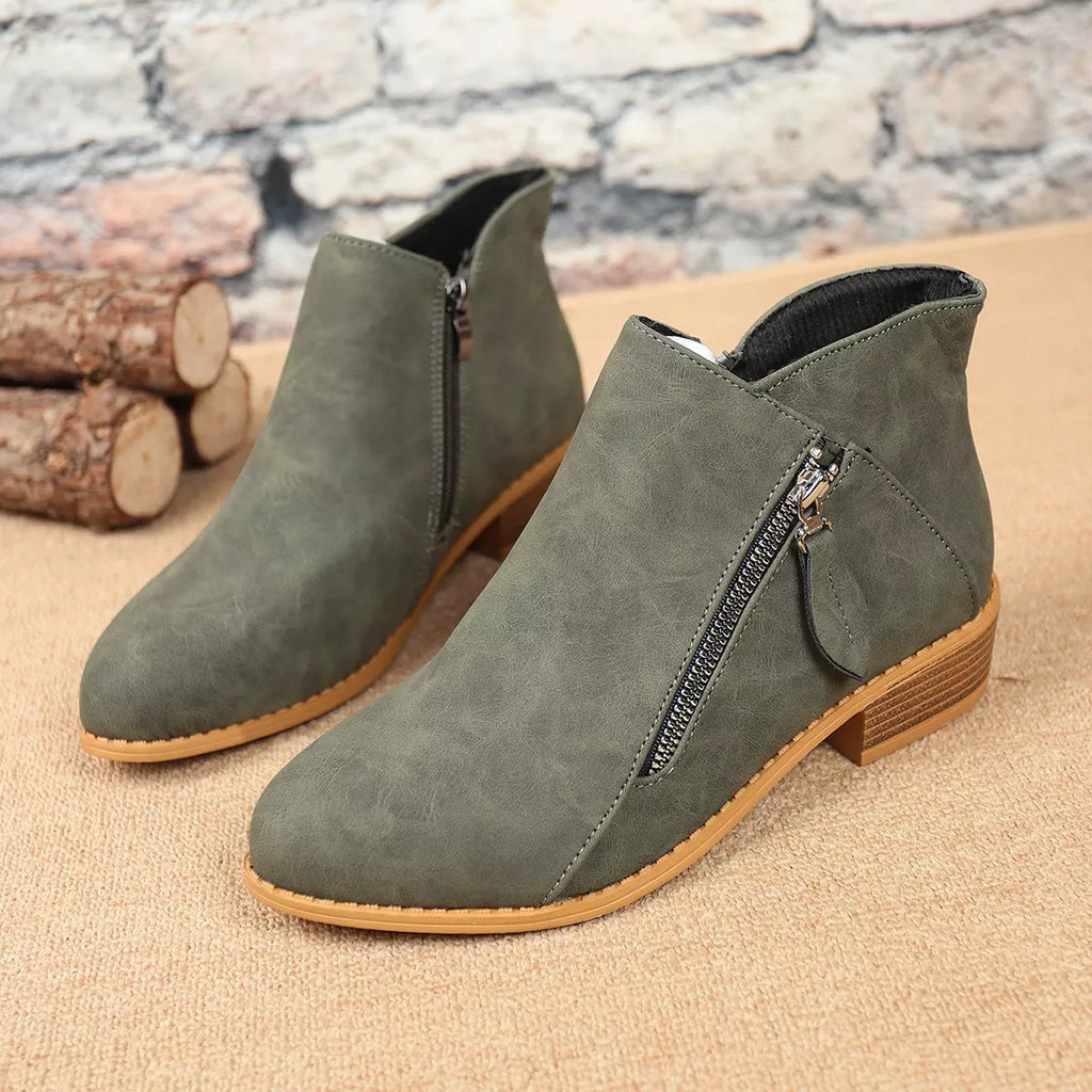 Size Zipper Block Heels Boots in White for Women