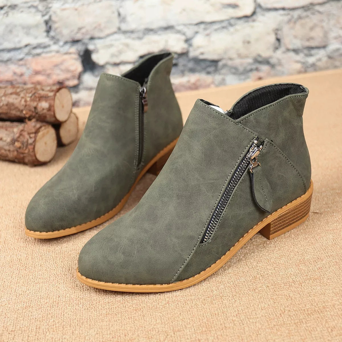 Size Zipper Block Heels Boots in White for Women