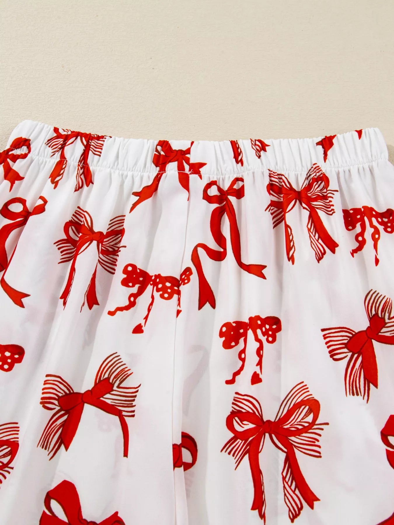 Christmas Bow Print Top and Pants 2pcs Pajama Set for Women