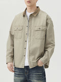 Plus Size Button Up Long Sleeve Shirt in Khaki for Men