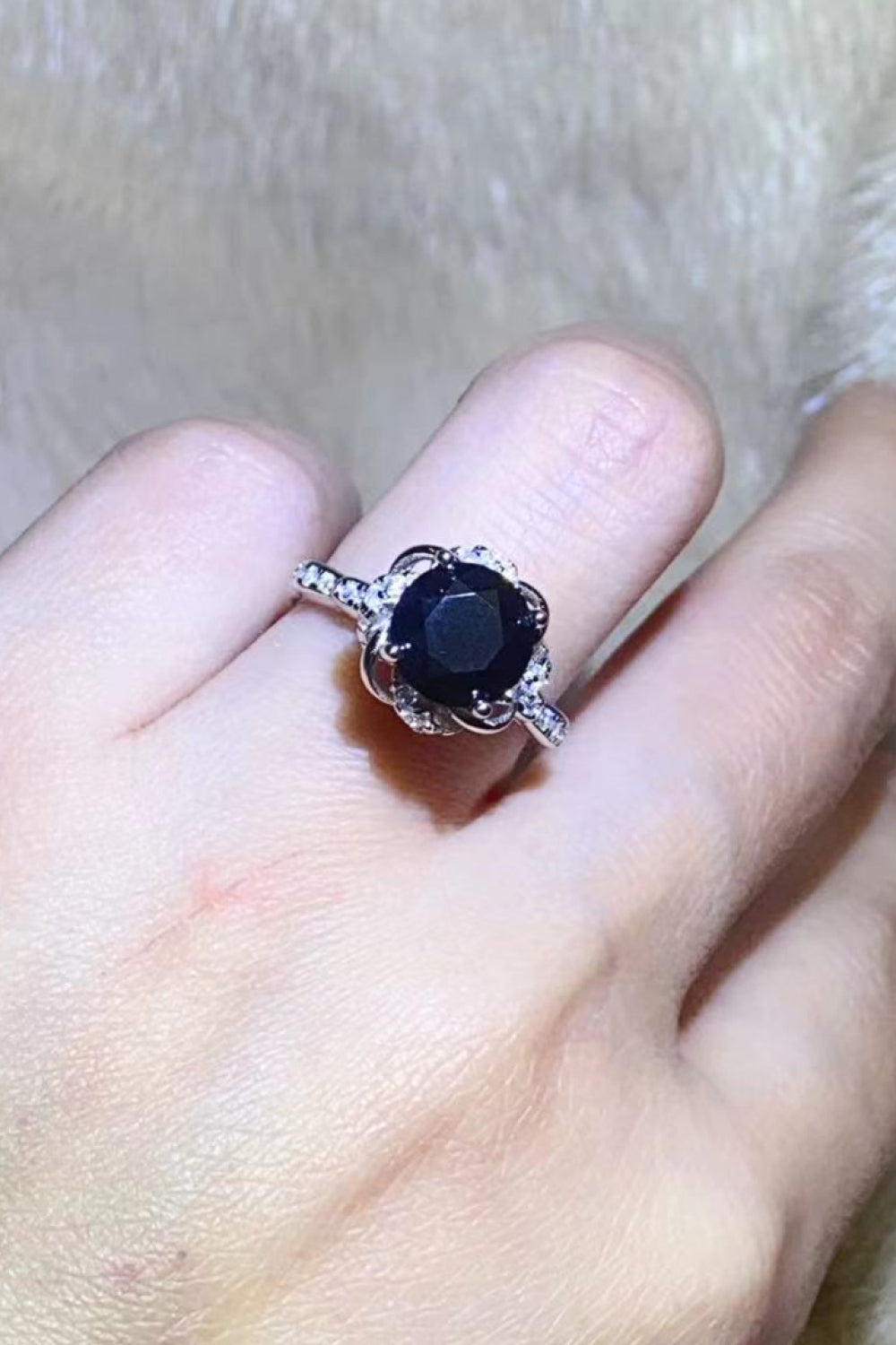 2 Carat Black Moissanite Floral Ring for Women