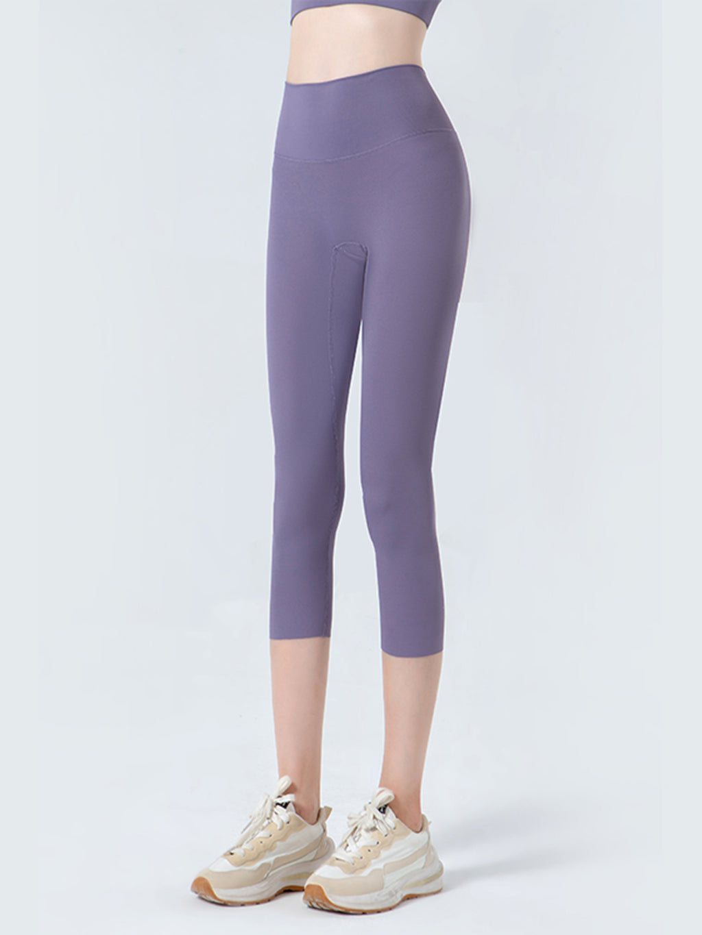 Wide Waistband Cropped Sports Leggings in Black for Women