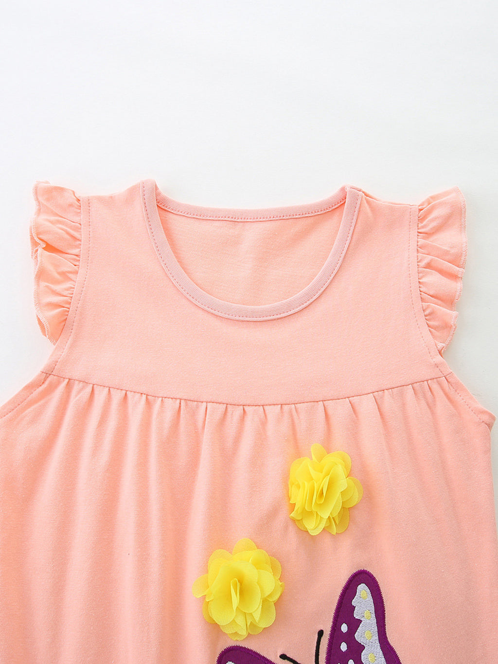 Butterfly Ruffle Sleeve Top & Shorts Set in Watermelon Pink for Girls