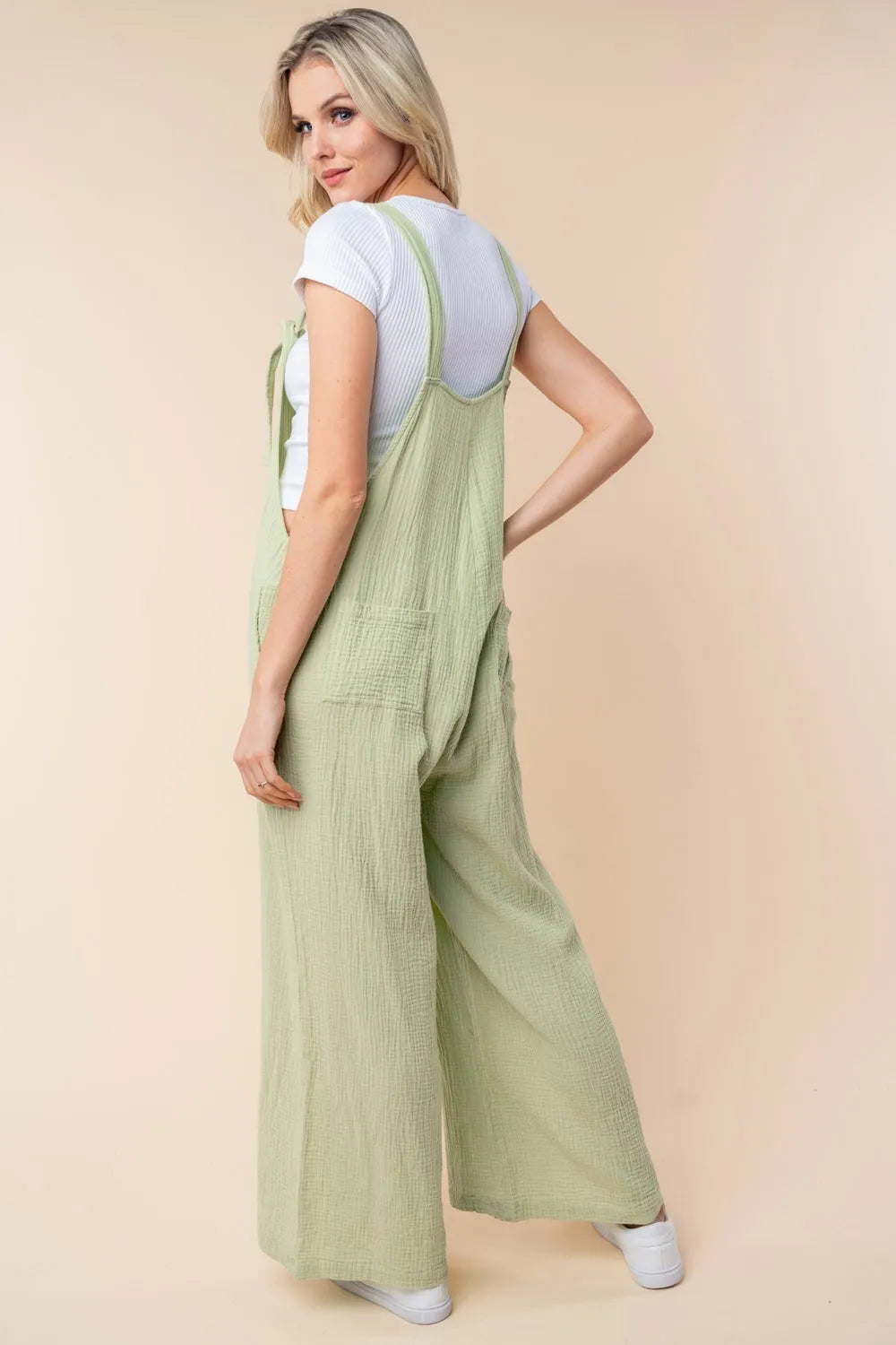 Texture Sleeveless Wide Leg Jumpsuit in Sage for Women