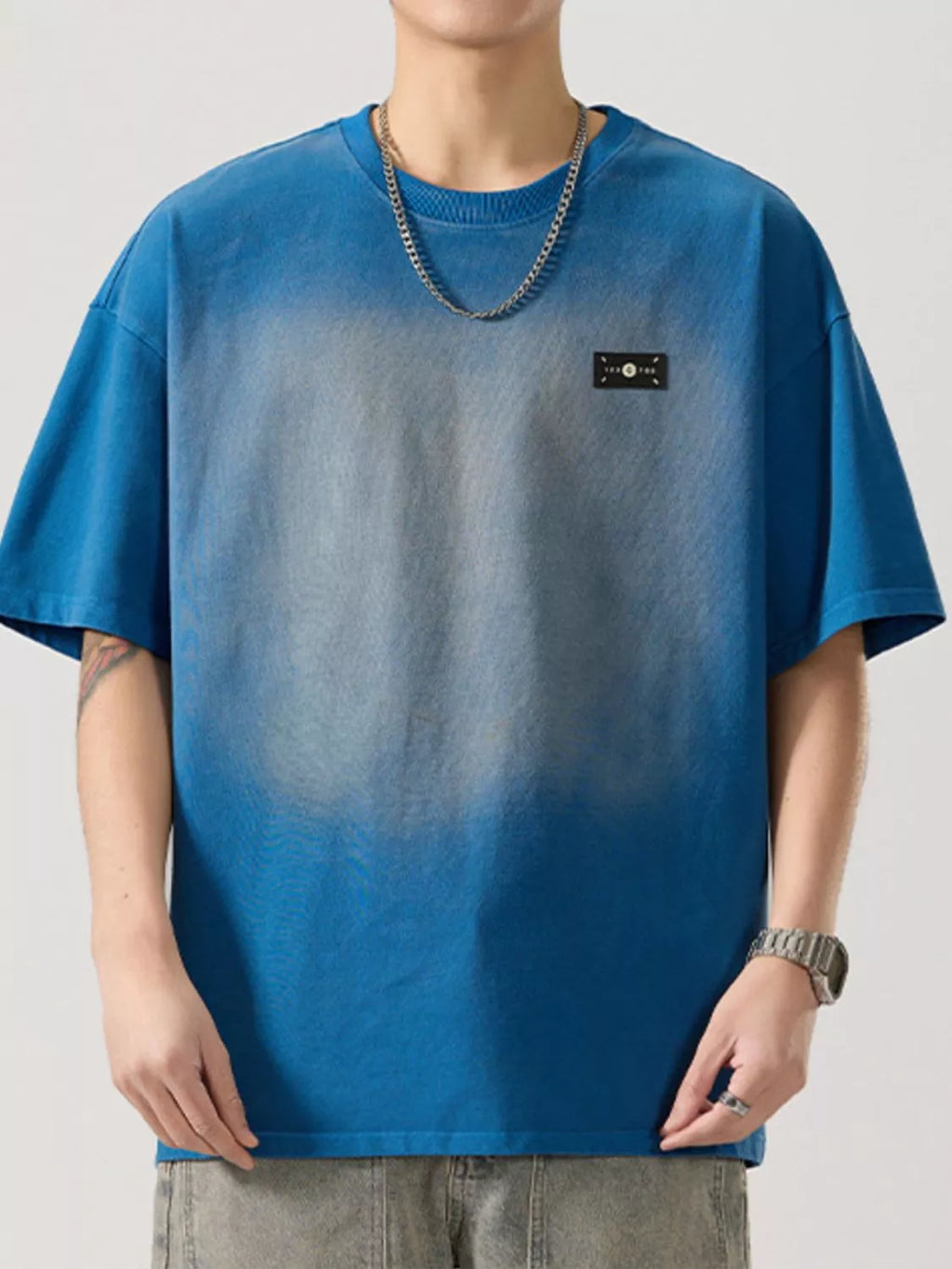 Round Neck Half Sleeve T-Shirt Plus Size in Gray for Men