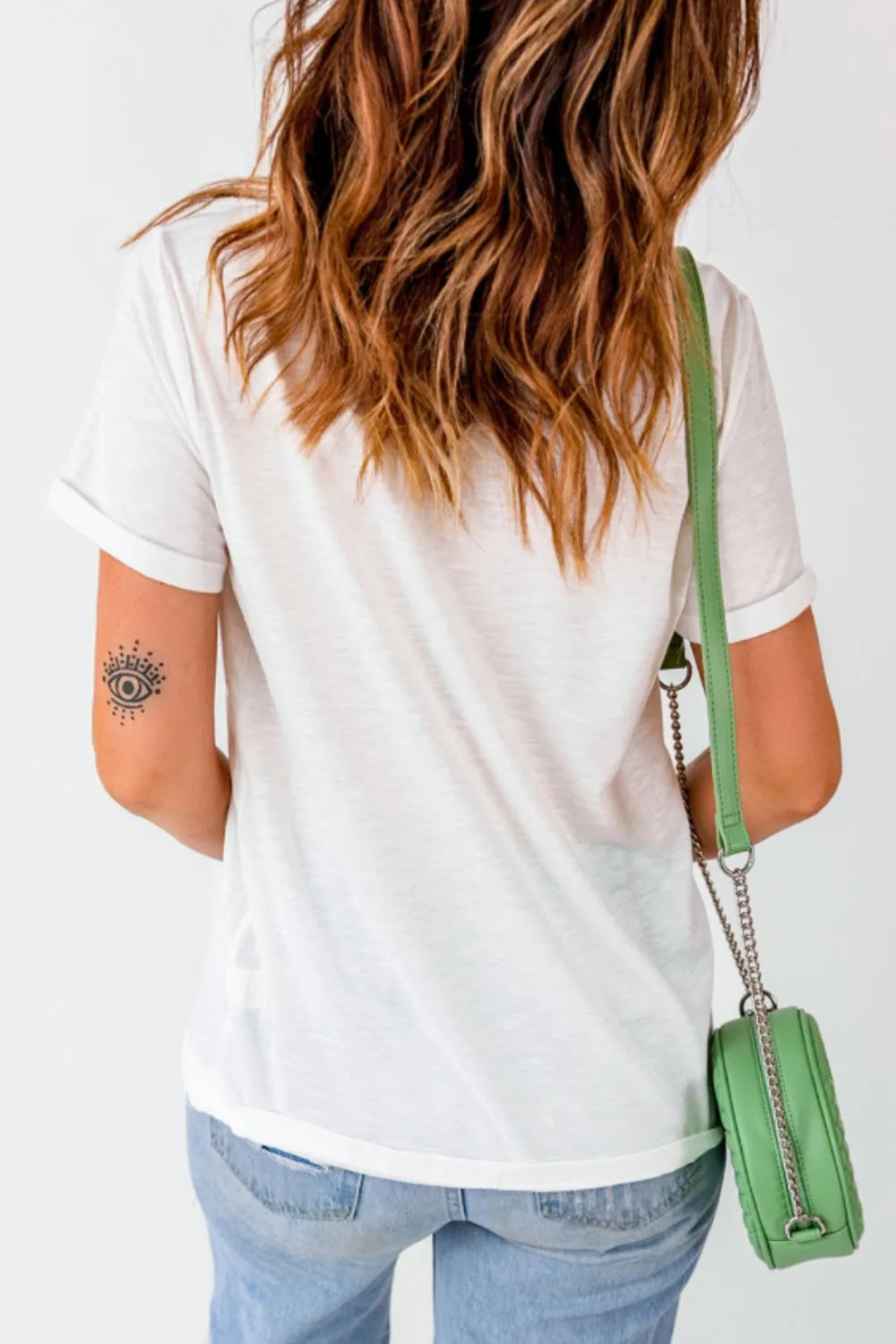 Funky America Letter Bow Round Neck T-Shirt in White for Women